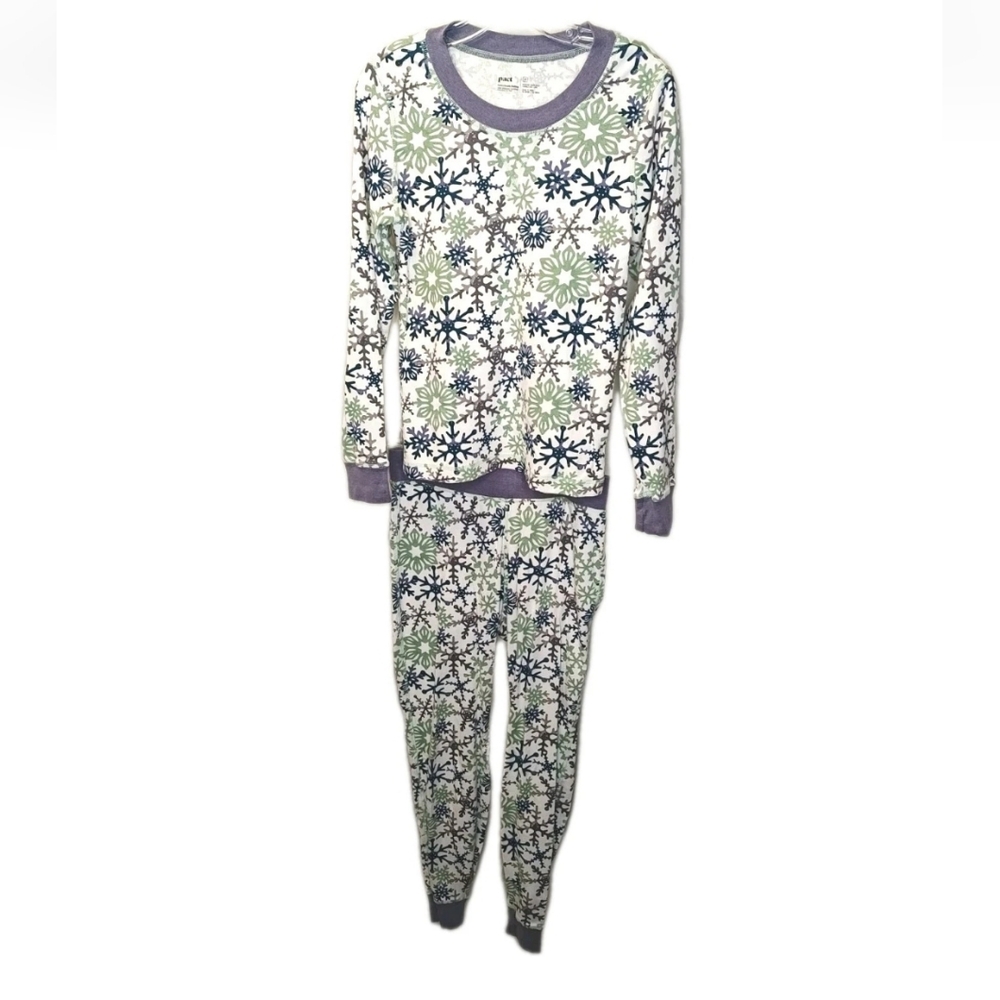 Pact Snowflake Lounge Sleep Woman Med Purple Green Base Layer Thermal 2 Pc Set